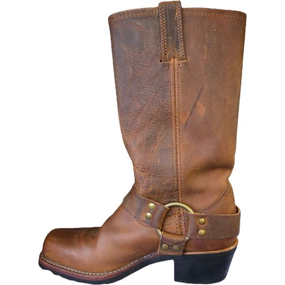 EUC Frye Tan Leather Harness 12R Mid Calf Square Toe Boots Engineer Biker 6M - Picture 8 of 16